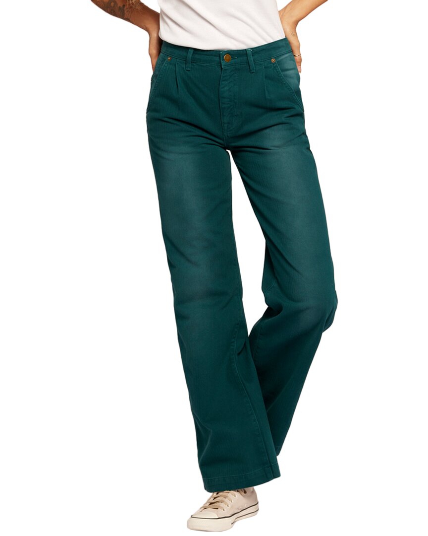 Shop Current Elliott Current/elliott The Postman Amazon Wide Leg Jean In Green