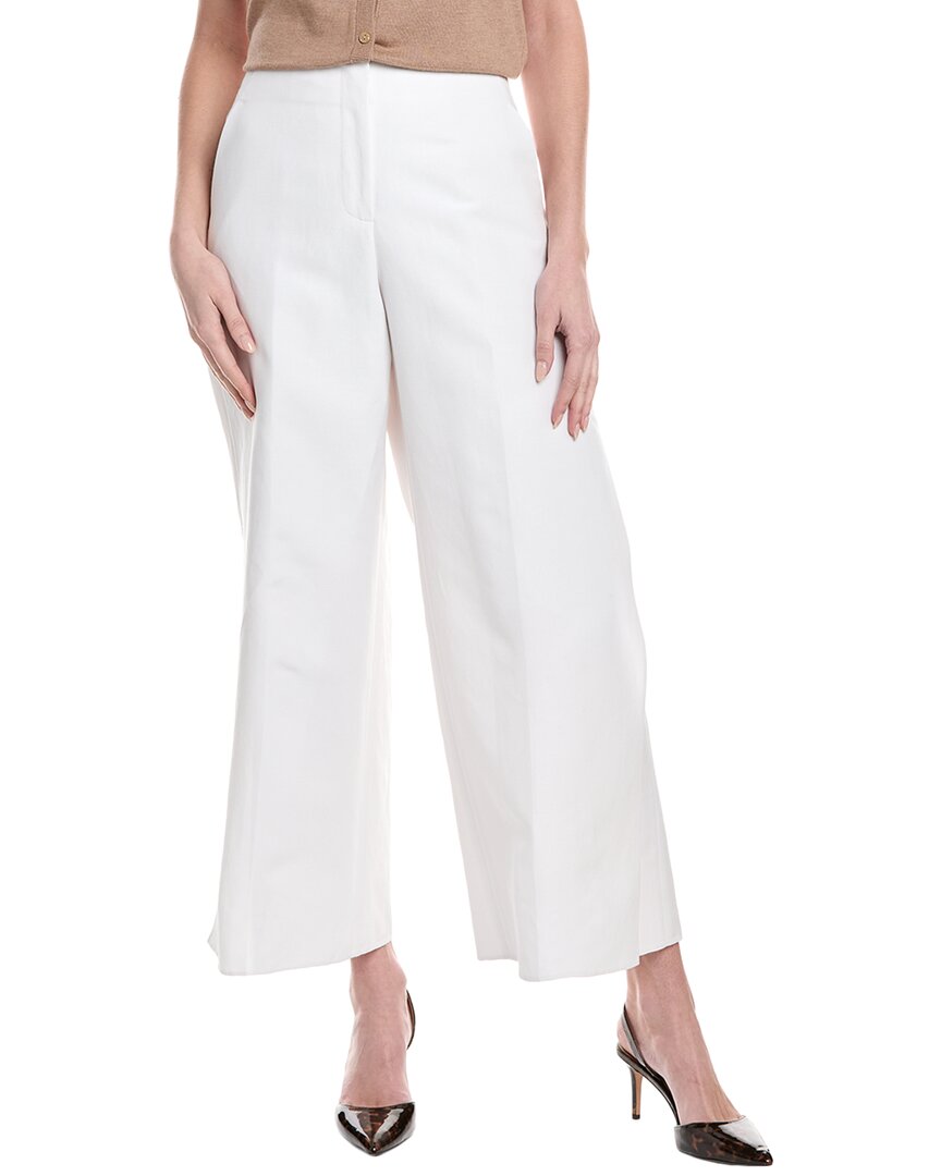 Lafayette 148 New York Franklin Wide Leg Ankle Linen & Silk-blend Pant In White