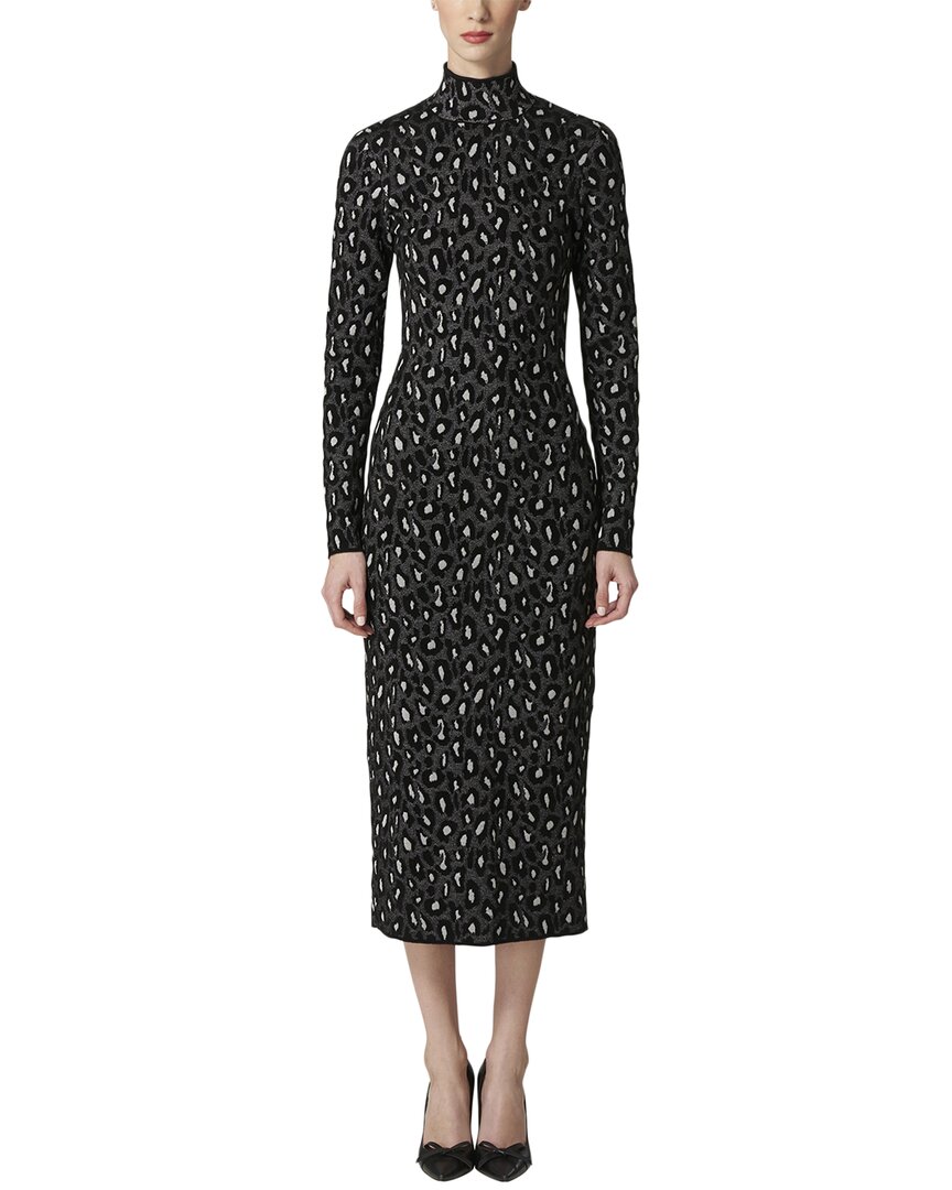 Carolina Herrera Turtleneck Column Silk-blend Midi Dress In Grey