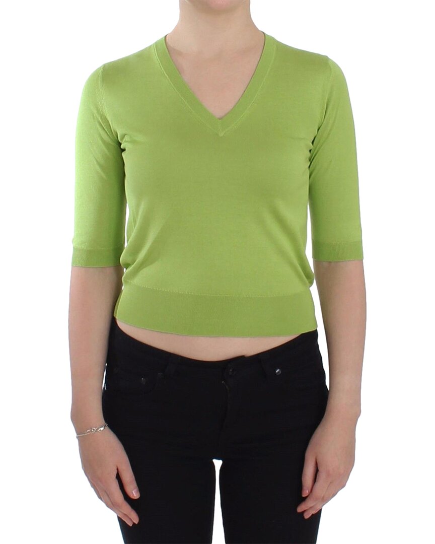 Shop Dolce & Gabbana Green Wool V-neck Pullover Sweater