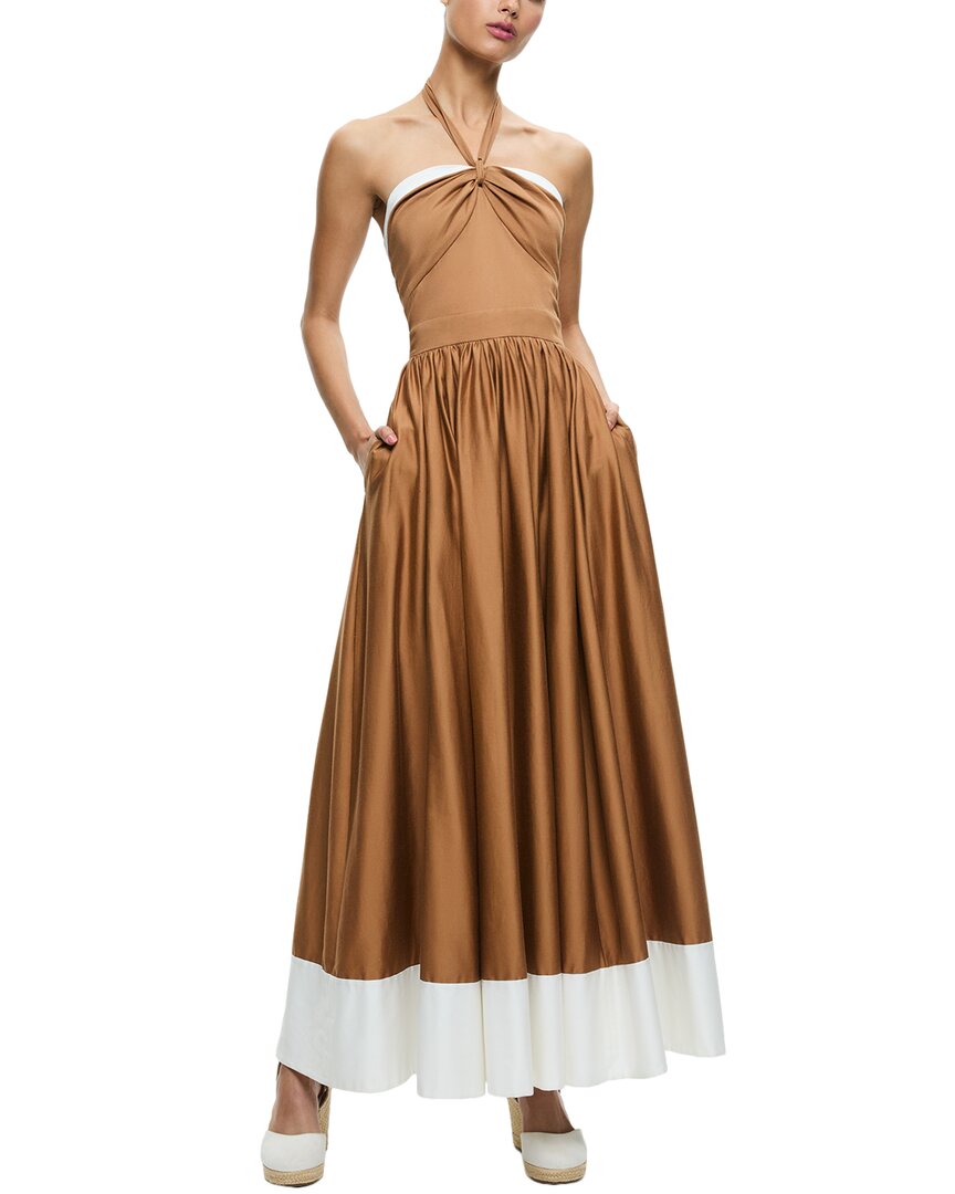 Alice And Olivia Gathered Cotton-blend Halterneck Maxi Dress