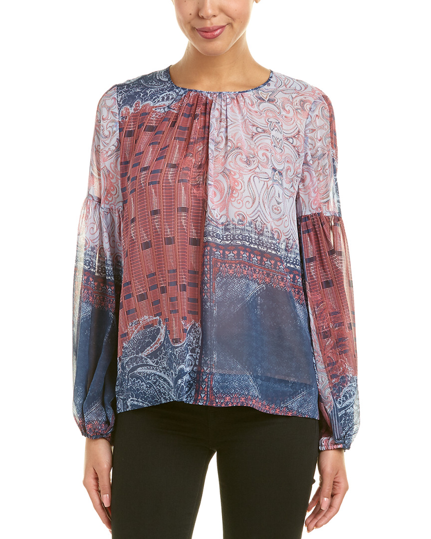 Image of BCBGMAXAZRIA Bishop Sleeve Silk Blouse