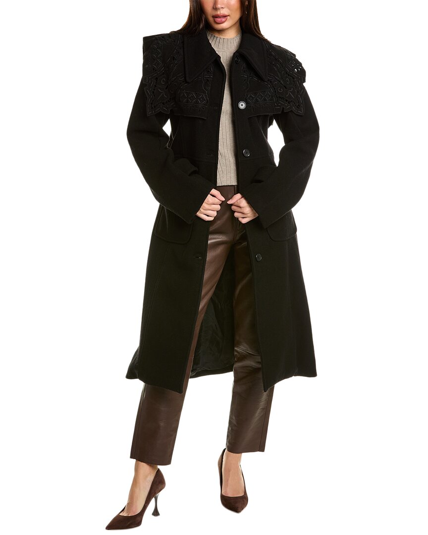 Sea Ny Anita Eyelet Wool-blend Coat In Black