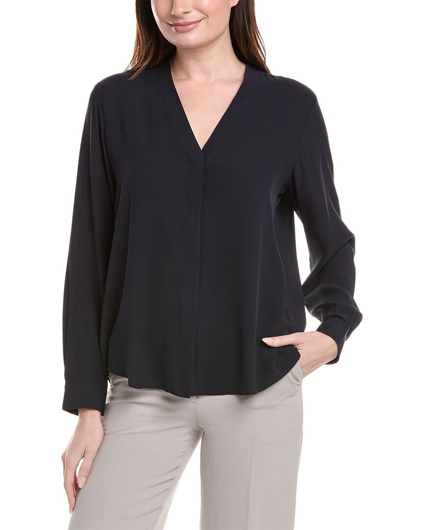 Eileen Fisher V-neck Silk Shirt In Blue