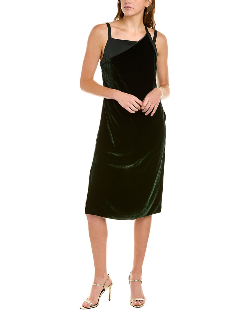 Shop Helmut Lang Velvet Silk-blend Slip Dress In Green