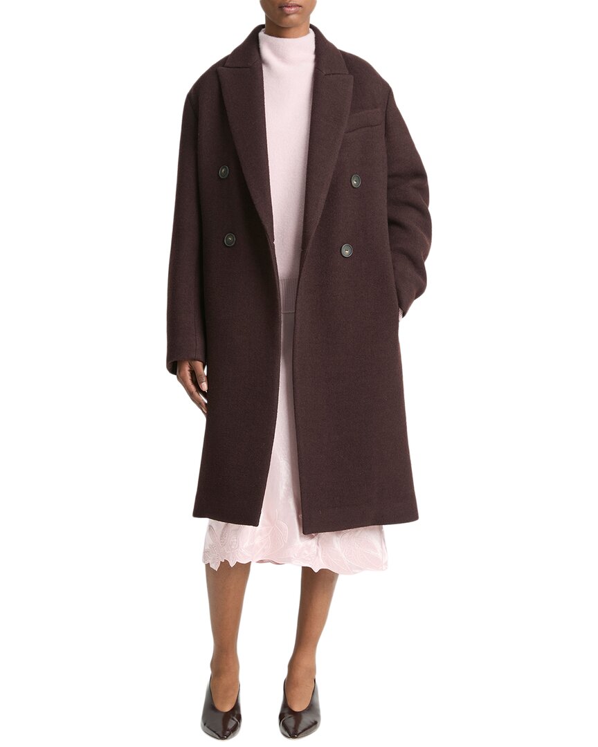 Vince Textured Wool-blend Double Breasted Coat In Brown