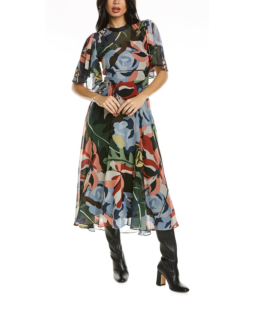 REBECCA TAYLOR BOTANICAL GARDEN SILK-BLEND MIDI DRESS