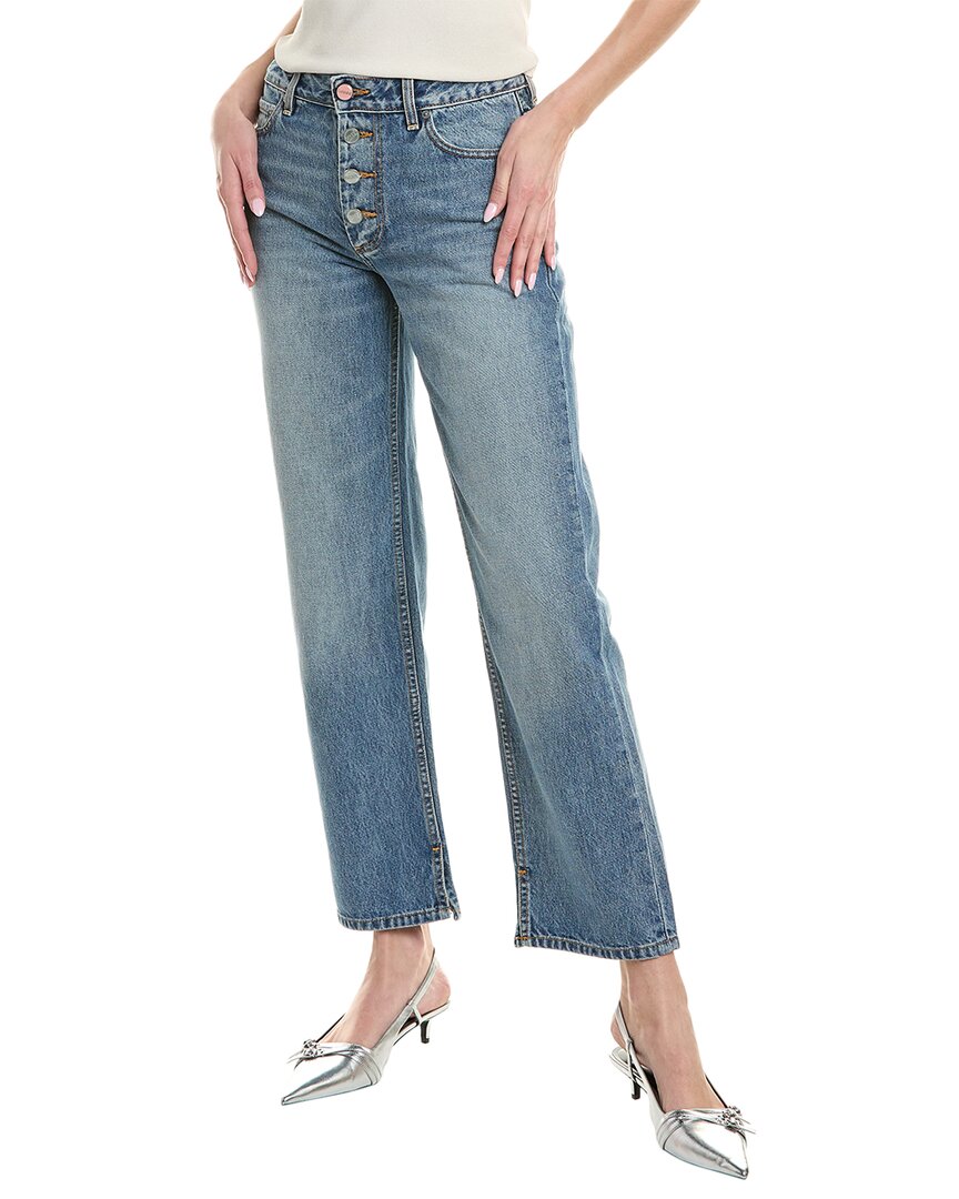Shop Ganni Lovy Mid Blue Vintage Straight Jean