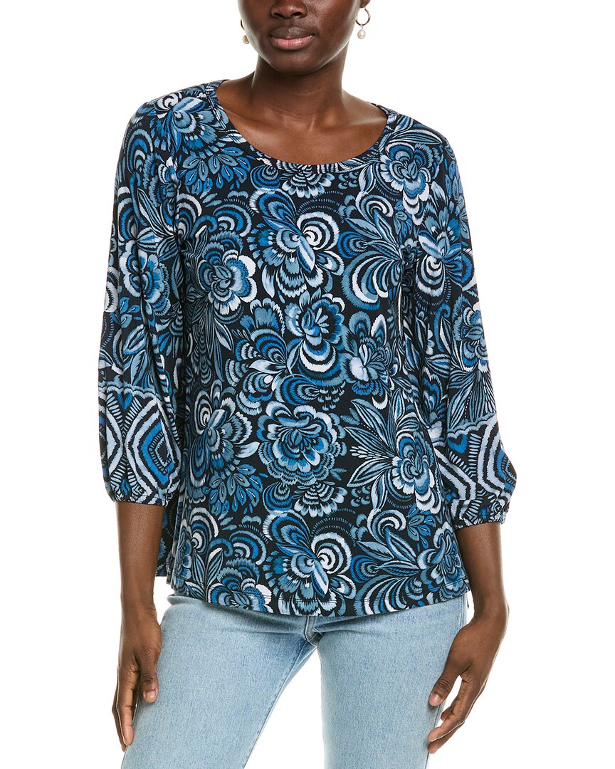 Johnny Was Janie Favorite Puff Sleeve Knit Tee In Feathery Flower In Blue