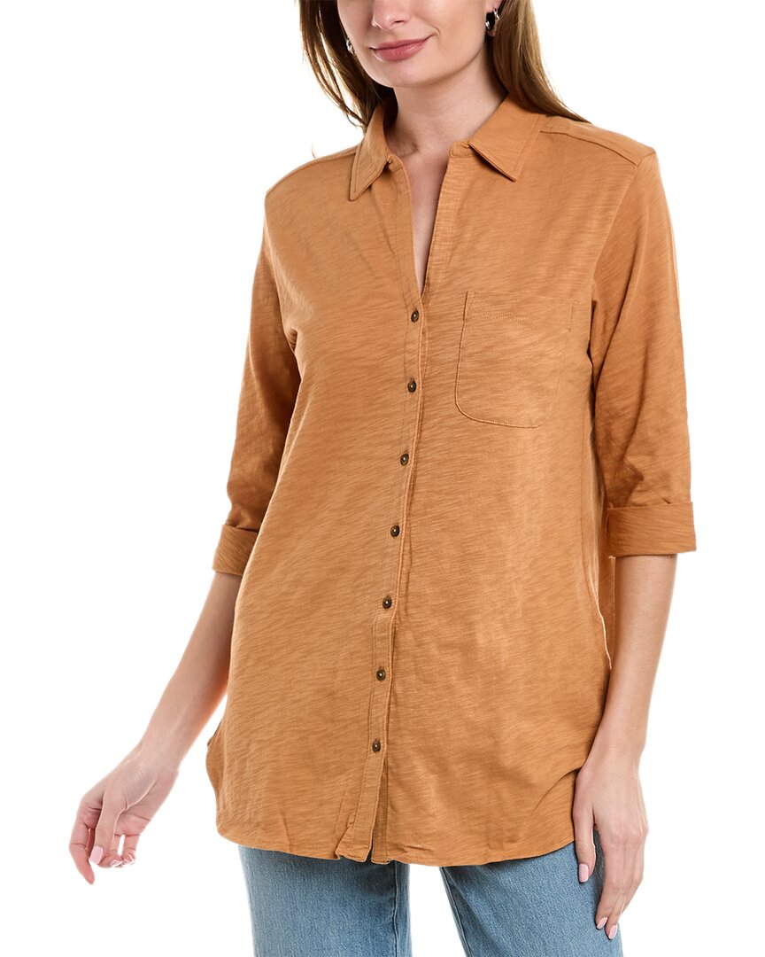 Shop Lilla P Button-down Tunic In Brown