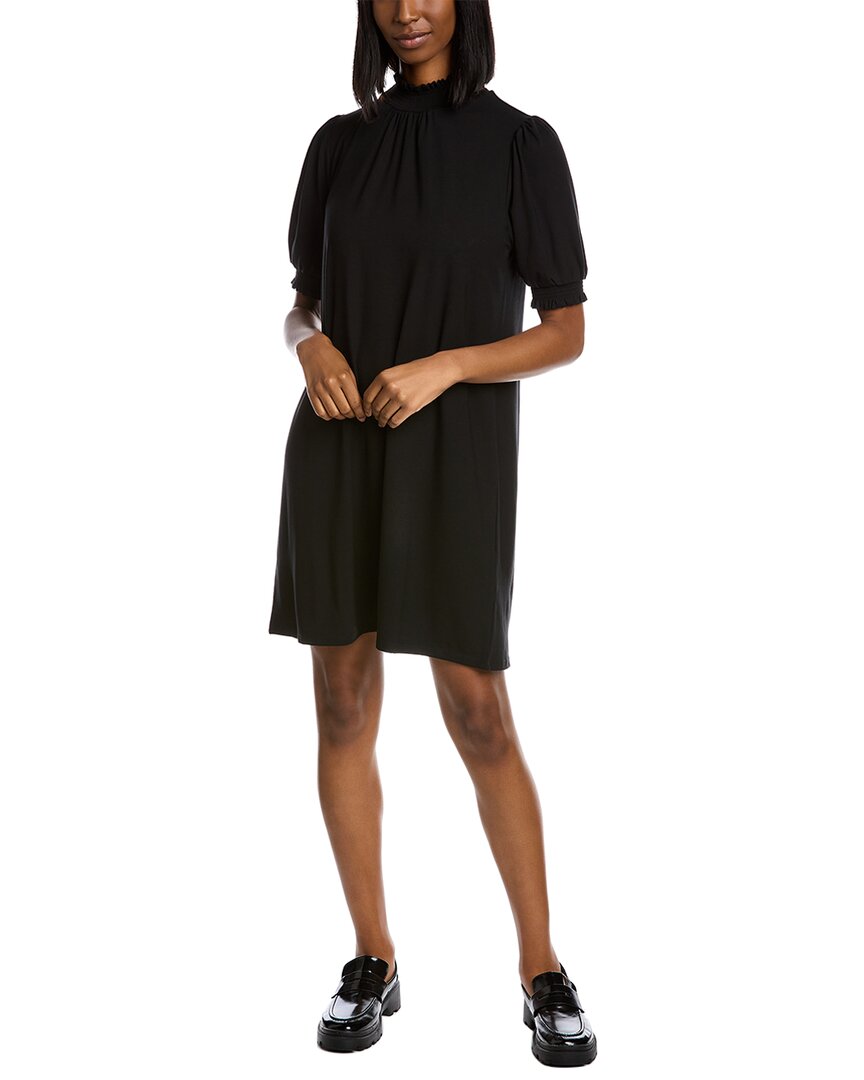 Shop Lilla P Smock Neck Elbow Sleeve Mini Dress In Black