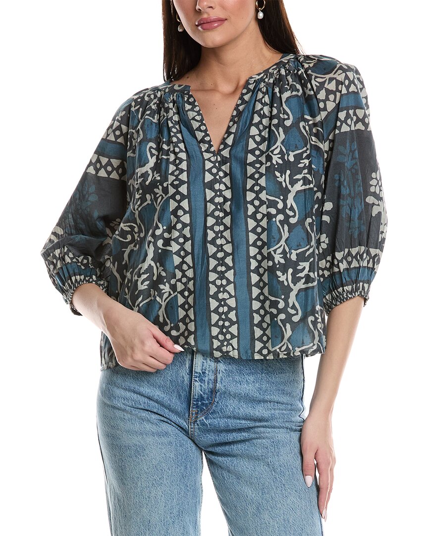 Velvet By Graham & Spencer Balloon Sleeve Silk-blend Blouse In Blue