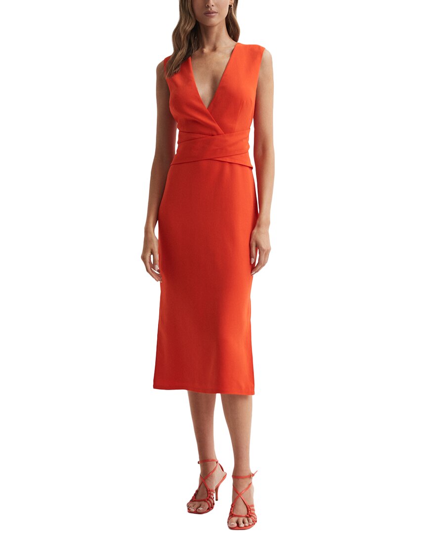 Reiss Orange Fitted Wrap Design Midi Dress In Red
