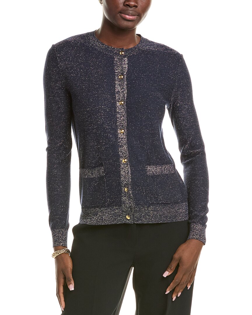 St John St. John Lightweight Lurex Knit Cardigan In Blue