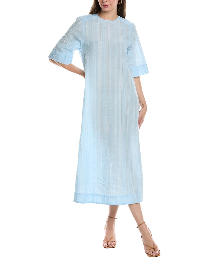 Ganni Seersucker Check Maxi Dress In Blue