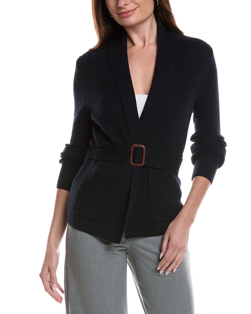 Bruno Magli Merino Wool Ribbed Belted Shawl Cardigan In Multi