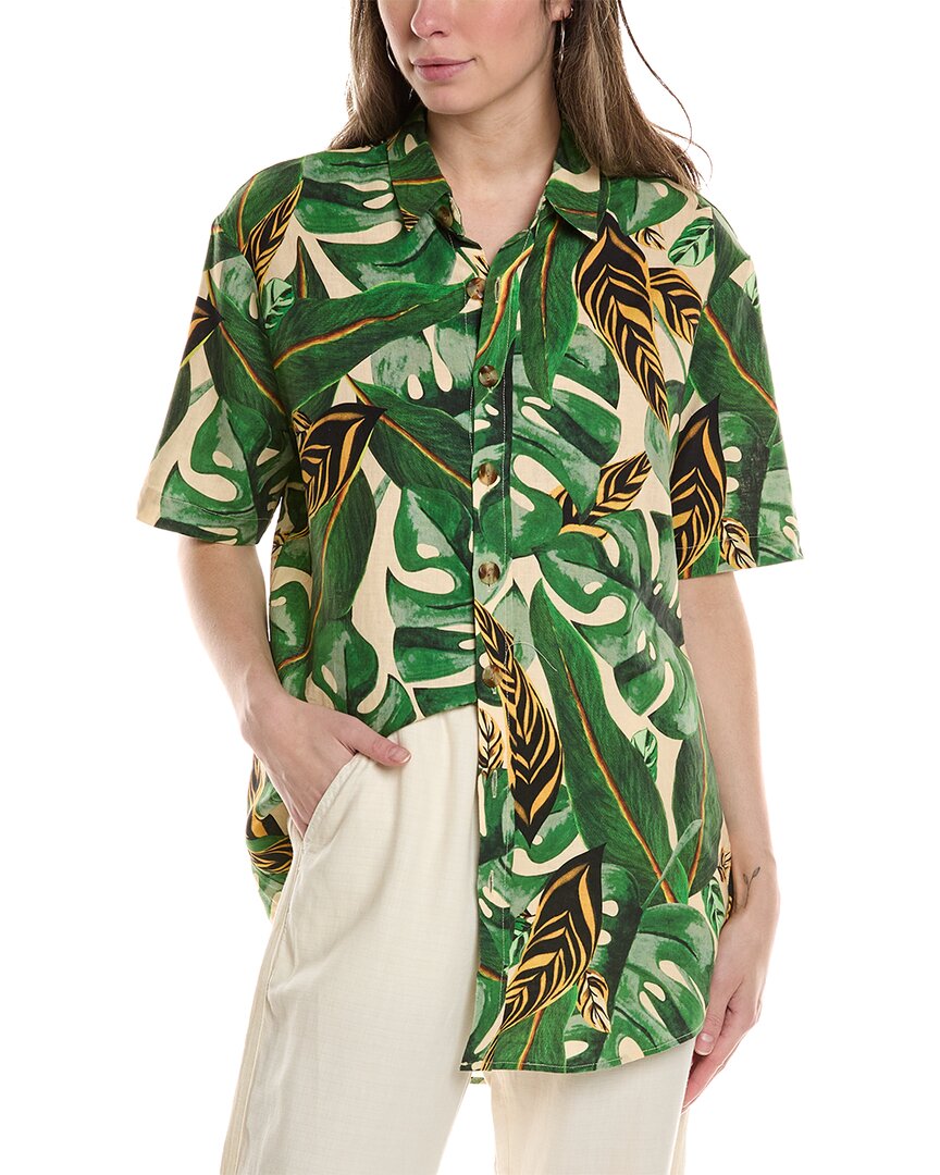 Farm Rio Linen-blend Shirt In Green