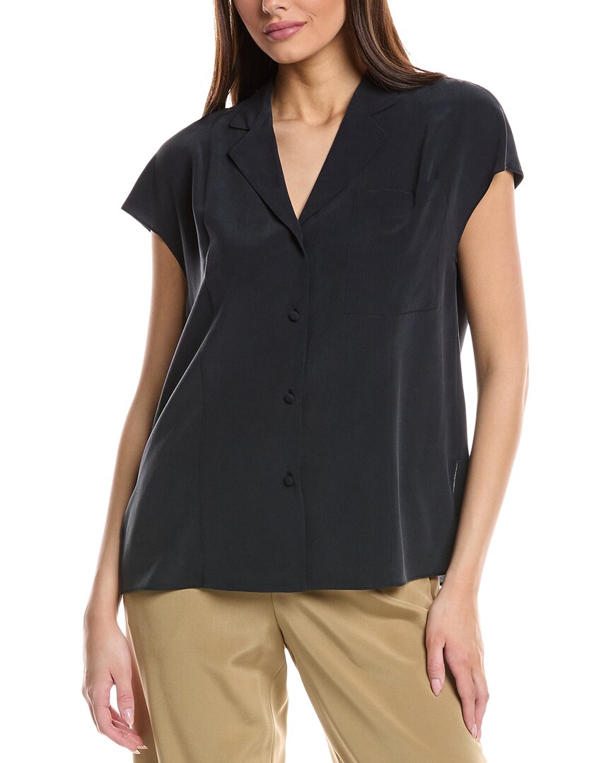 Lafayette 148 New York Extended Sleeve Silk Blouse In Blue
