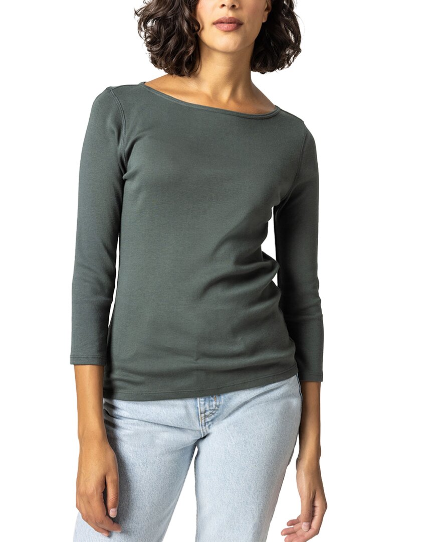 Lilla P 3/4-sleeve Boatneck T-shirt In Grey
