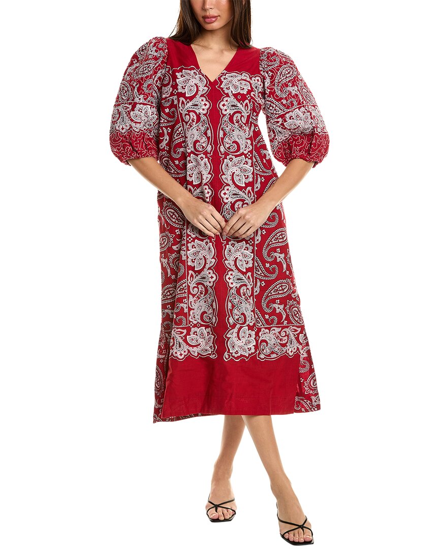 Shop Sea Ny Theodora Paisley Print Puff Sleeve Maxi Dress In Red