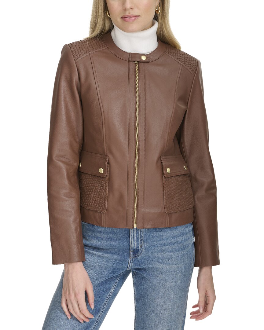 Cole Haan Lambskin Jacket In Brown
