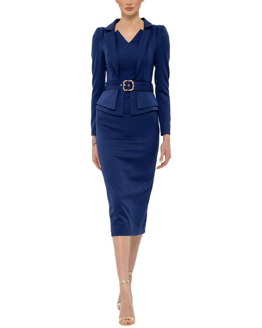 Pre-owned Bgl Wool-blend Midi Dress Women's In Blue