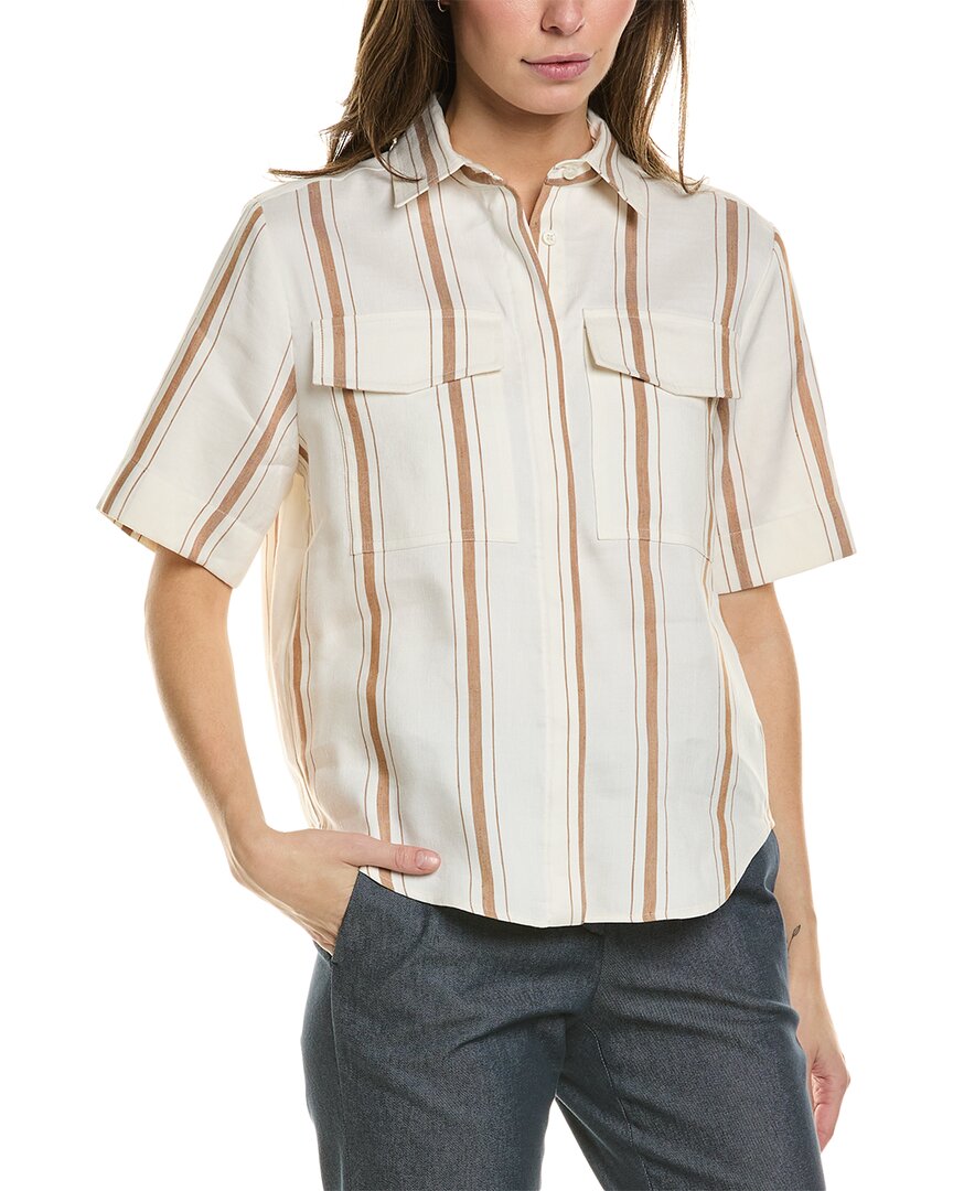 Shop Piazza Sempione Linen & Silk-blend Shirt In Brown