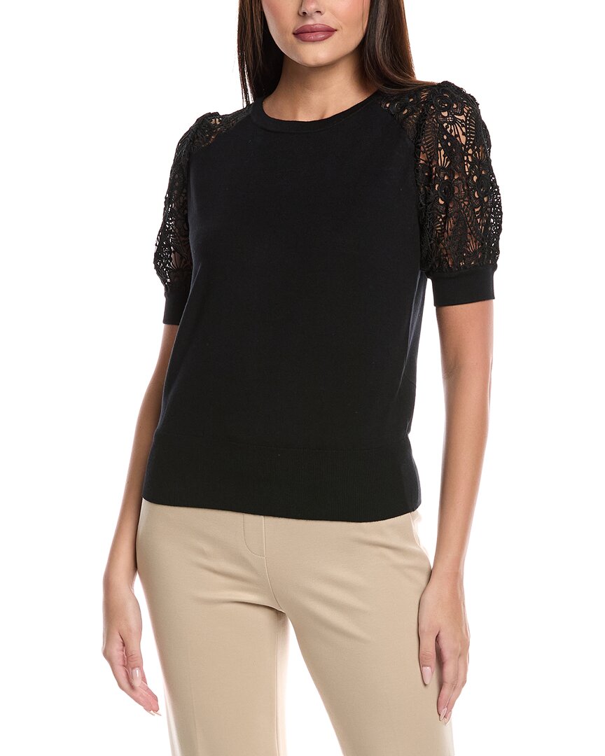 Elie Tahari Felicity Crochet Sweater In Black