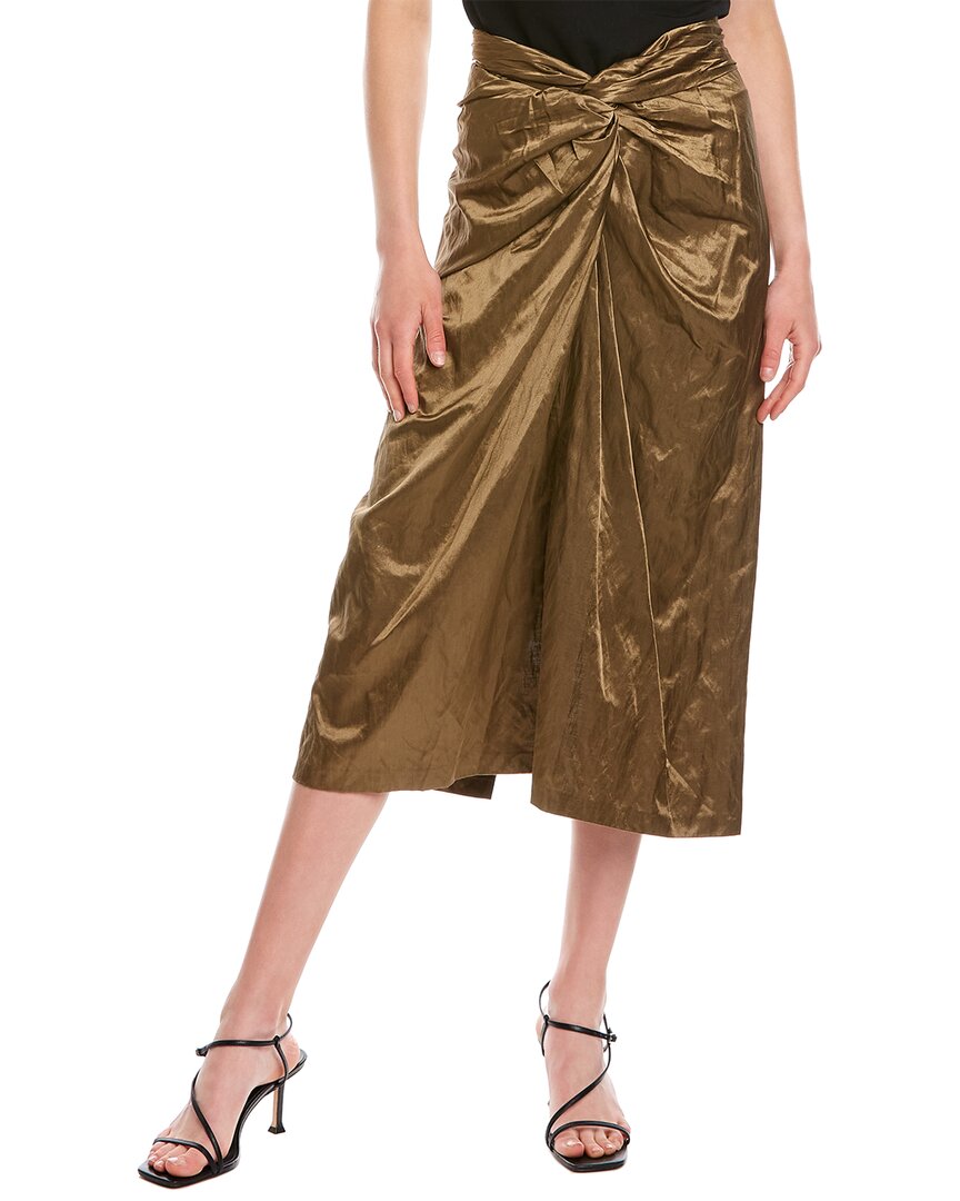 Vince Metallic Twist Front Cotton Blend Skirt In Brown