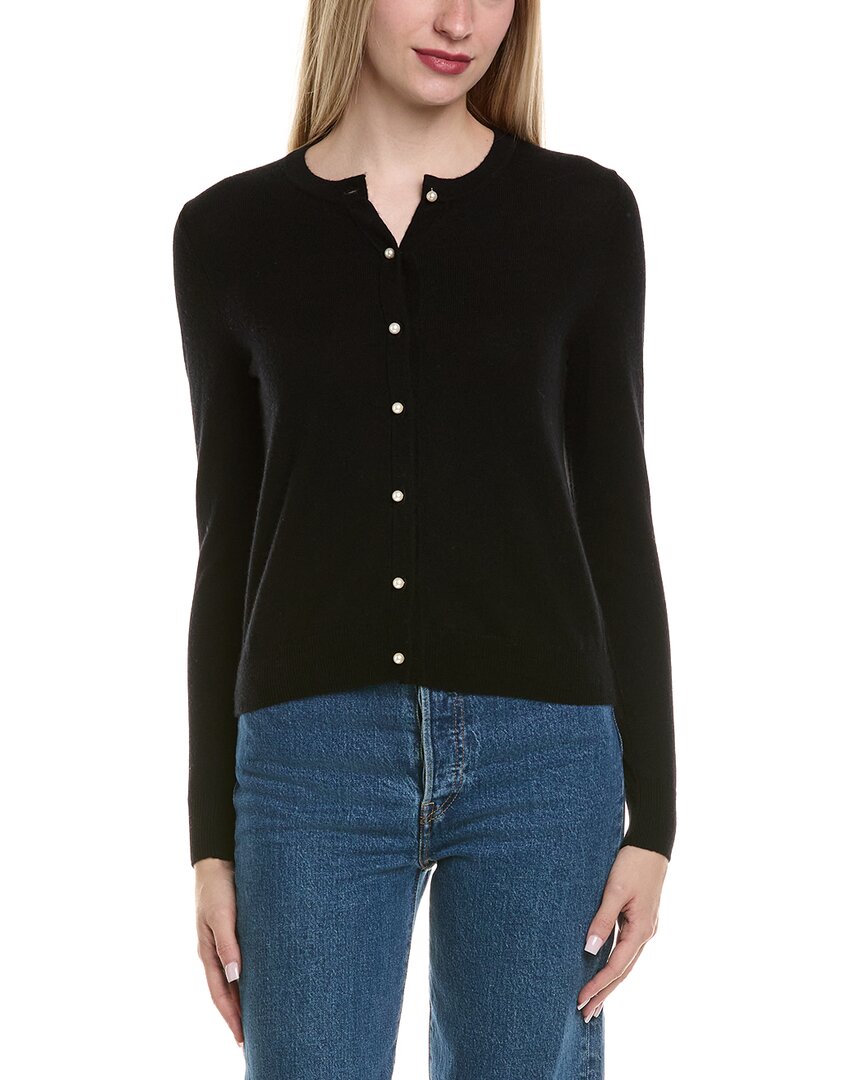 Sofiacashmere Pearl Bead Wool & Cashmere-blend Cardigan In Black