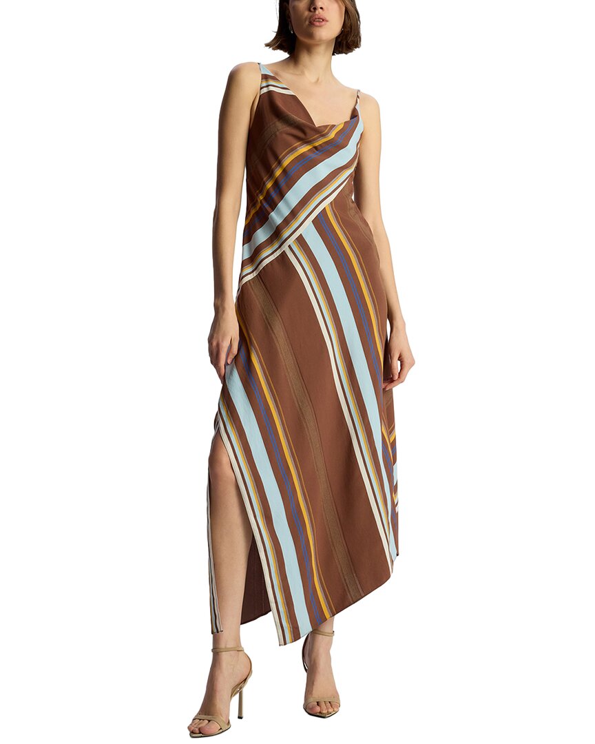 A.l.c Lauren Asymmetric Stripe Cowl-neck Sleeveless Midi Dress In Brown