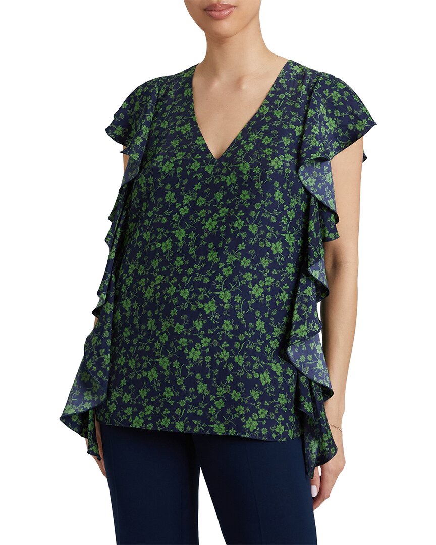 Santorelli Camryn Floral-print Ruffle Blouse