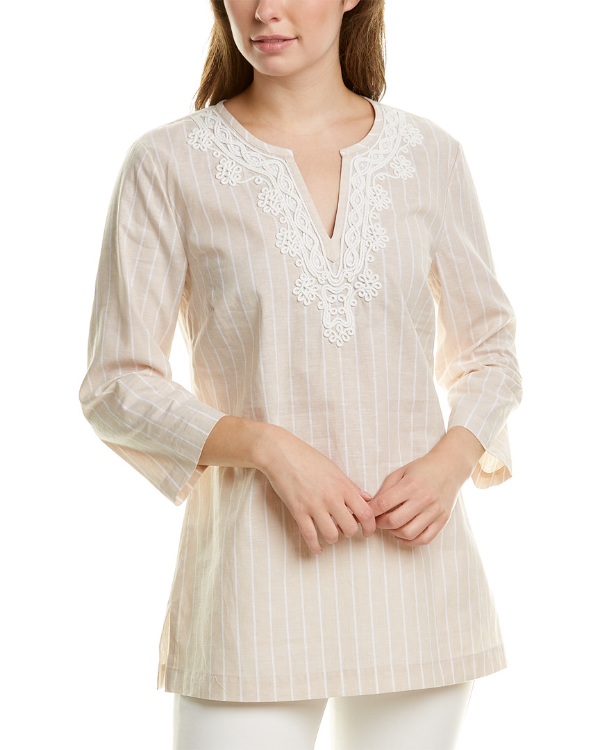 Image of Brooks Brothers Striped Linen-Blend Tunic Blouse