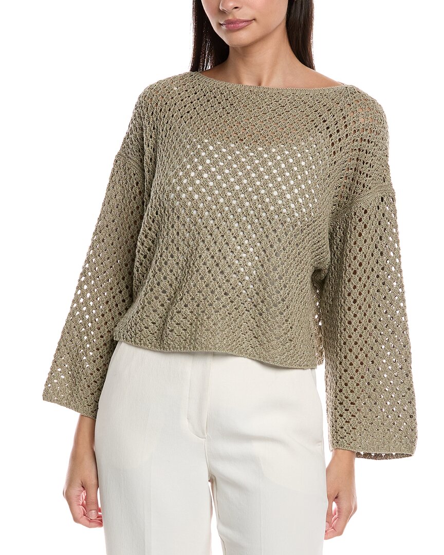 Lafayette 148 New York Open Stitch Linen-blend Sweater In Brown