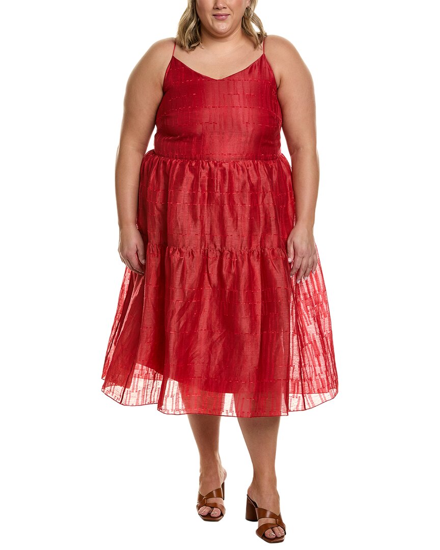 Pre-owned Lafayette 148 York Plus Hartford Linen & Silk-blend Maxi Dress Women's Red
