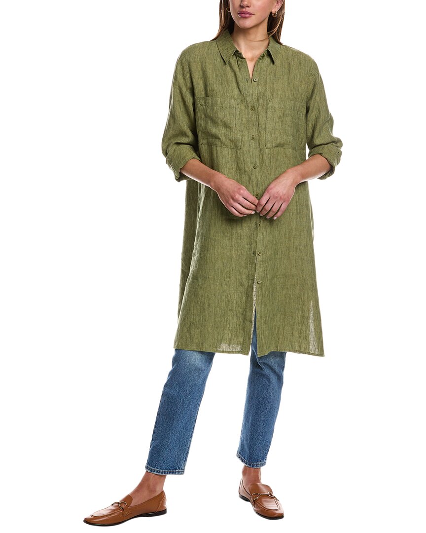 Eileen Fisher Classic Collar Linen Shirt In Green