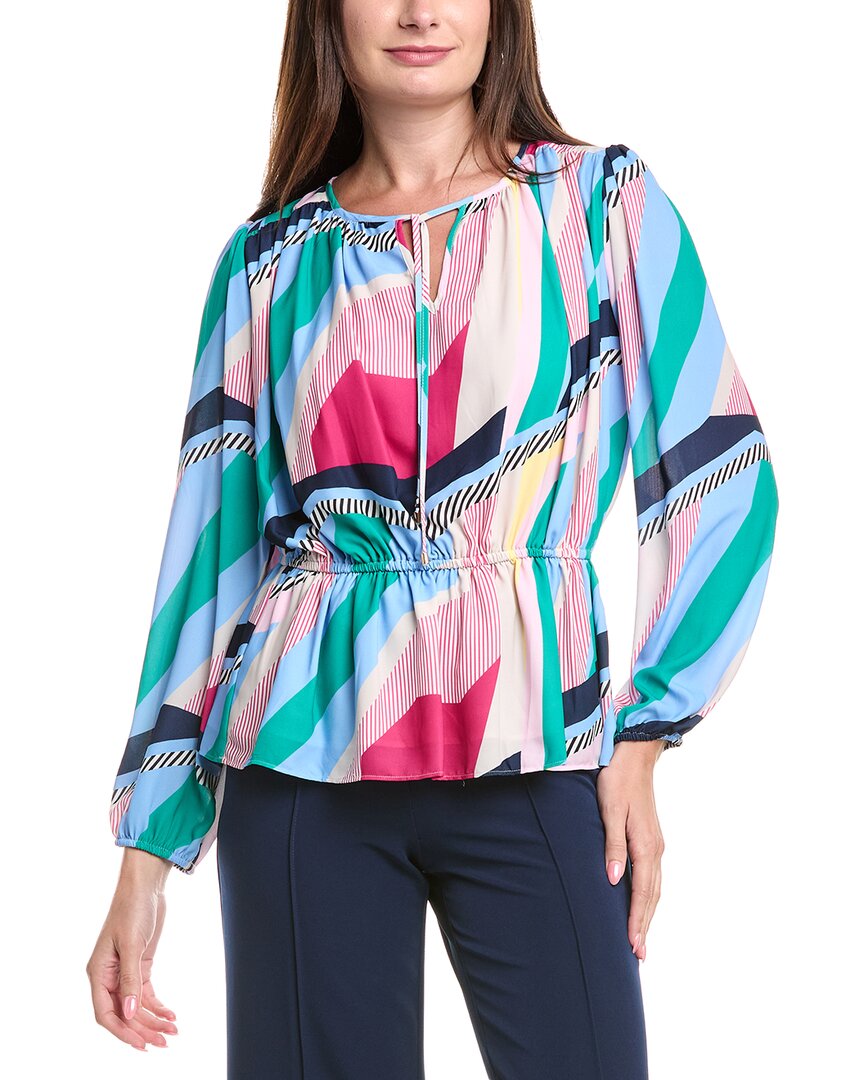 T Tahari Pleated Blouse In Multi