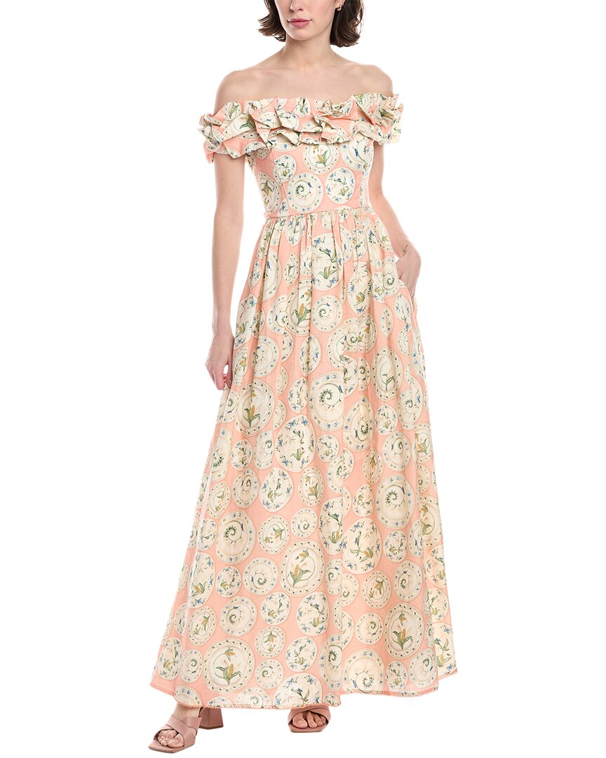 Agua By Agua Bendita Abito Lungo Off Shoulder In Pink