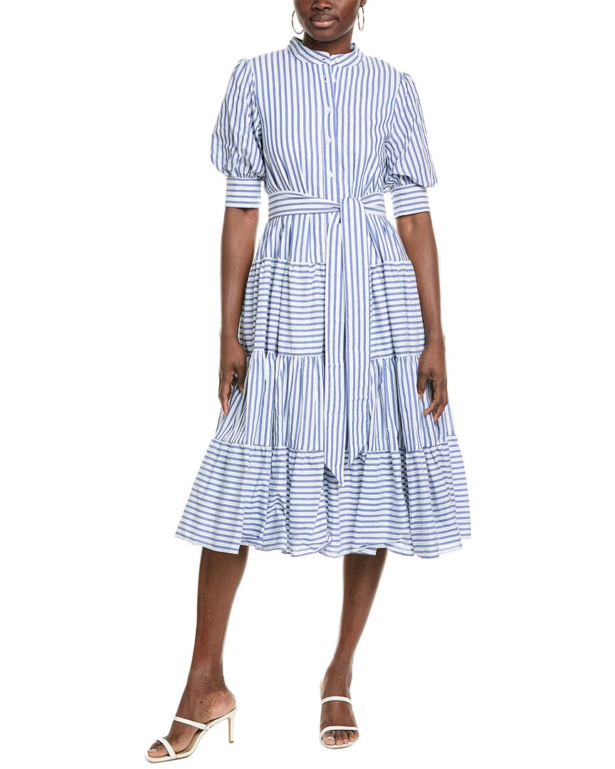 Gracia Contrast Striped Tie-belt Midi Dress In Blue