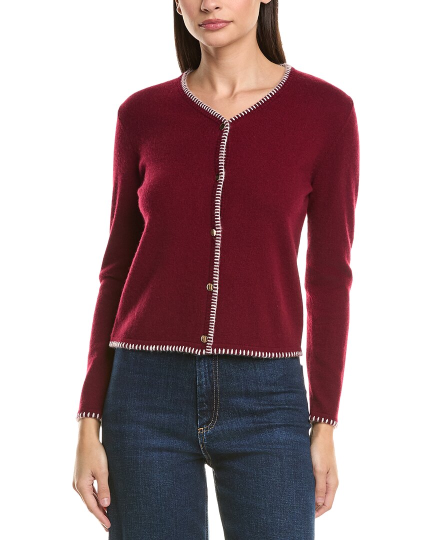 Bruno Magli Blanket Stitch Wool & Cashmere-blend Cardigan In Burgundy