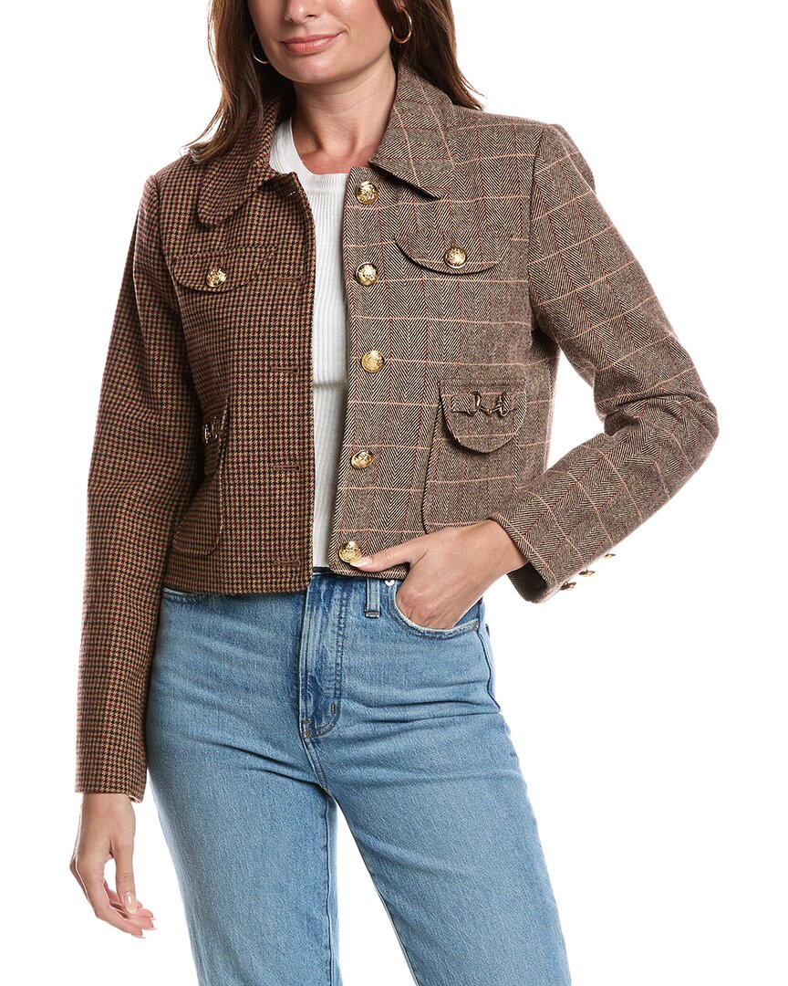 Avec Les Filles Mixed Plaid Boxy Wool-blend Blazer In Brown