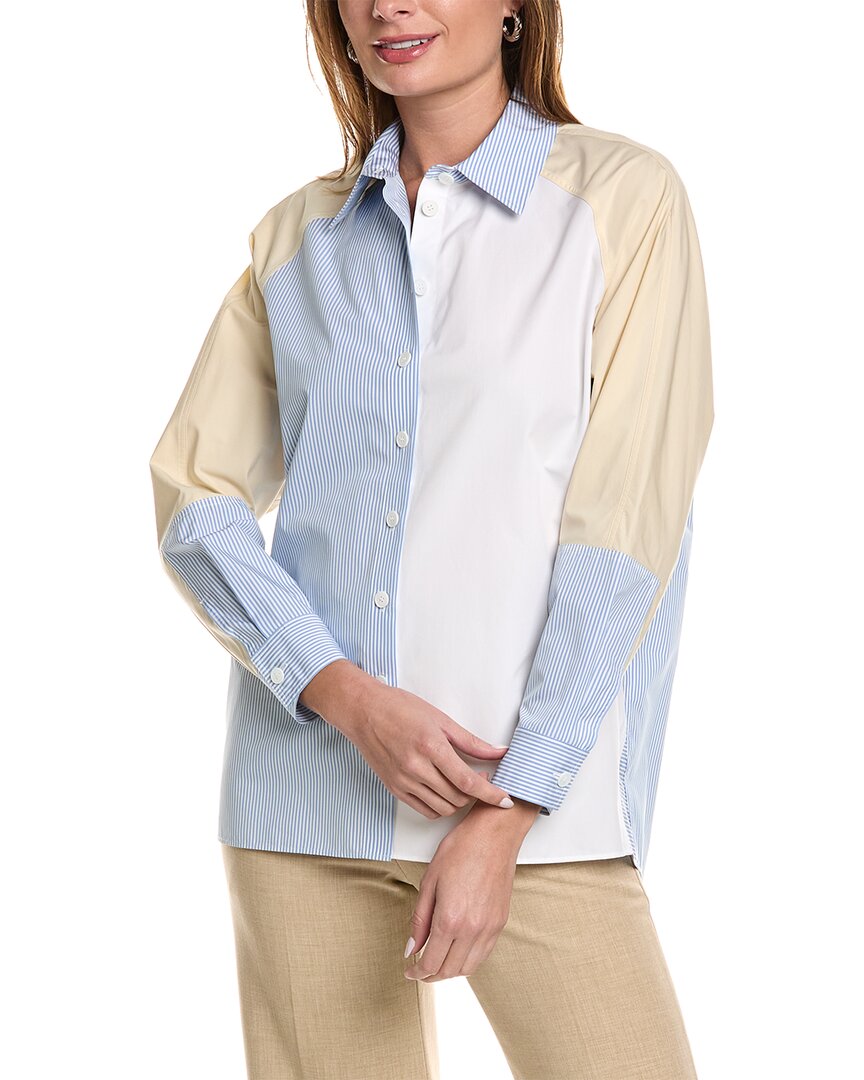 Shop Lafayette 148 New York Colorblocked Shirt In Blue
