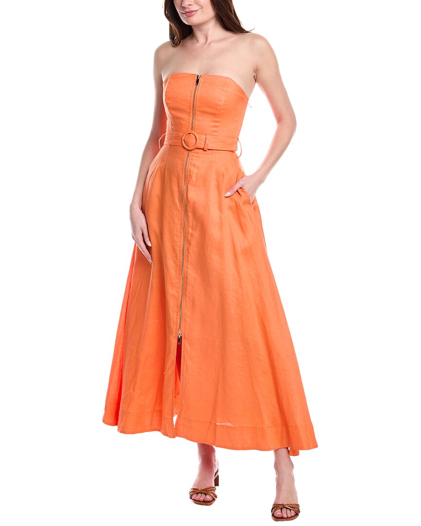 Nicholas Amalthea Strapless Zip Front Belted Linen Midi Dress