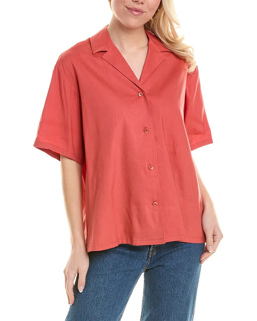 Shop Rebecca Taylor Linen-blend Cabana Shirt In Orange