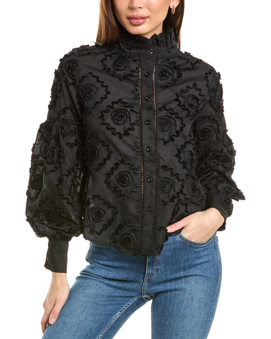 Gracia Floral Ribbon Top In Black