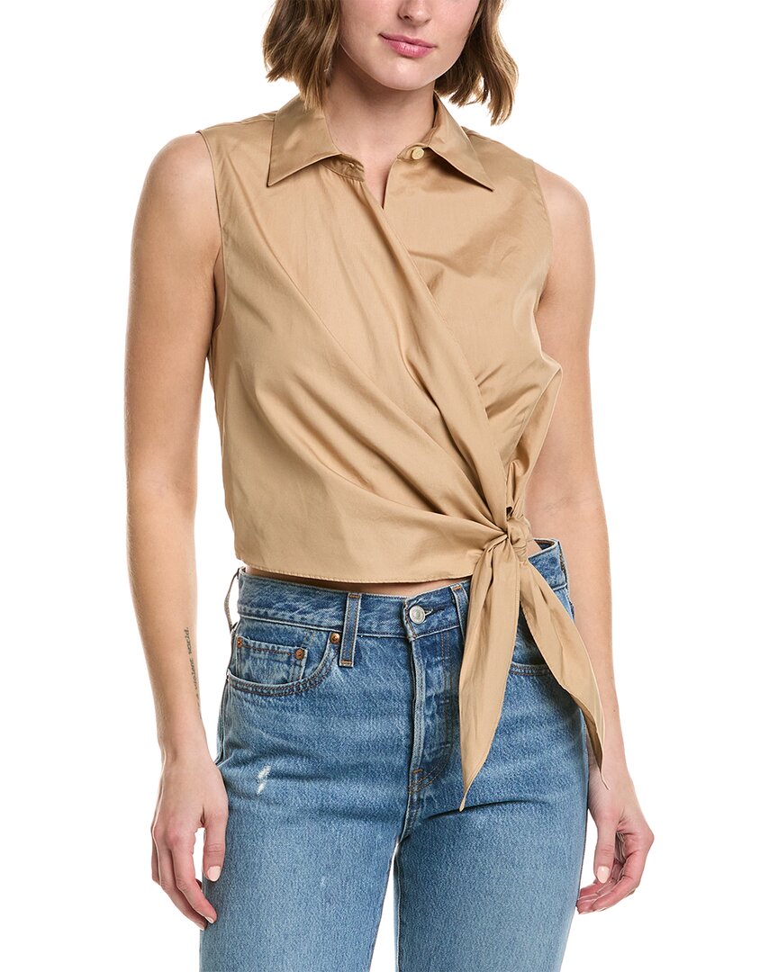 Shop Vince Sleeveless Wrap Shirt In Brown