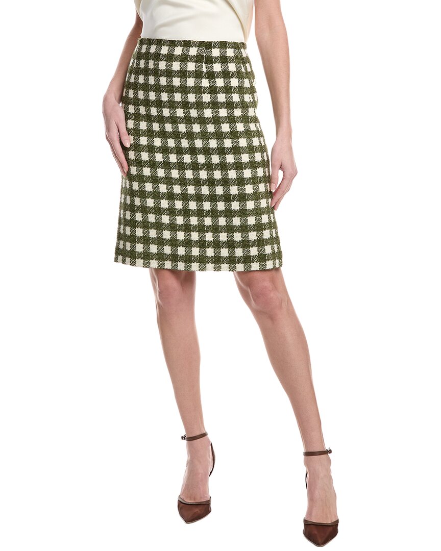 Oscar De La Renta Chenille Tweed Silk-lined Wool-blend Pencil Skirt In Green