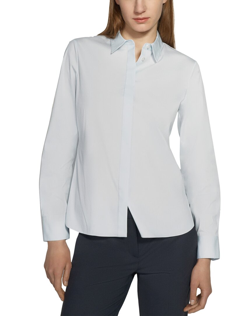 Theory Fitted Shirt In Good Cotton In Blue