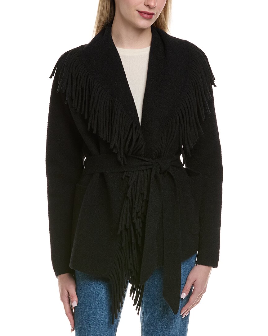 Nvlt Short Wrap Fringe Coatigan In Black