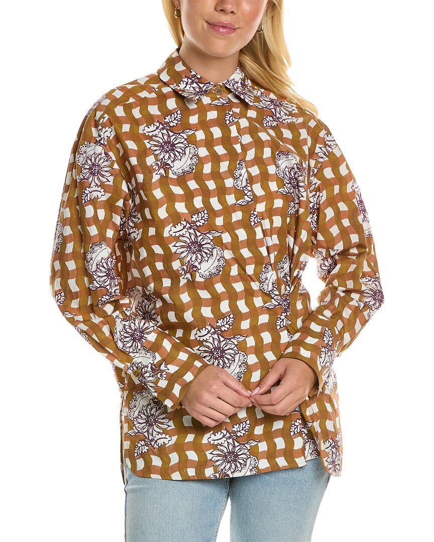 Shop Rebecca Taylor Gingham Daisy Shirt In Brown